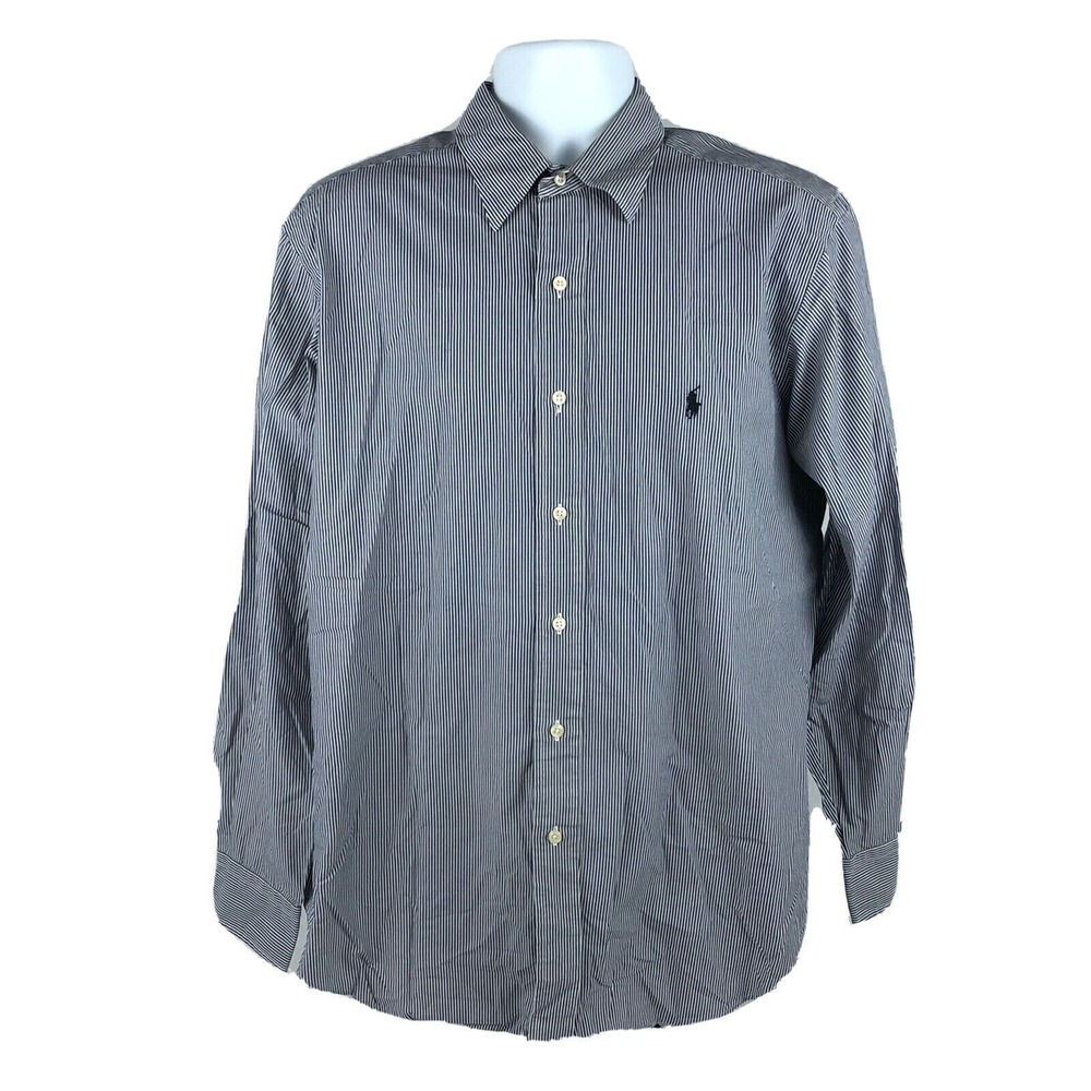 POLO RALPH LAUREN ANDREW SHIRT BUTTON DOWN STRIPED SIZE 16 .5 34-35 BLUE & WHITE